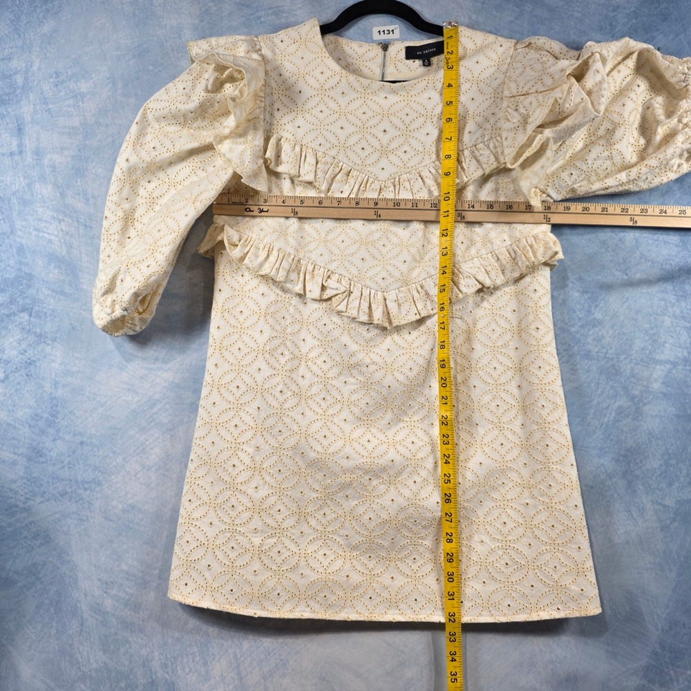 En Saison Eyelet Ruffle Puff Sleeve Mini Dress Cream Women Small Zip Back - Picture 3 of 8